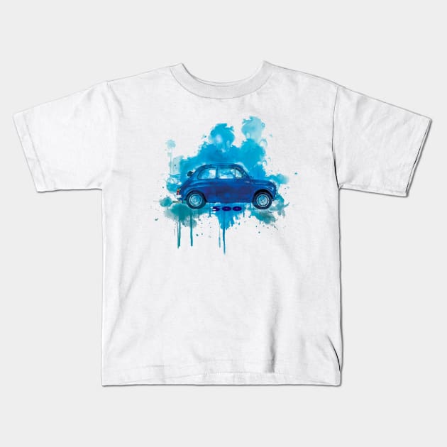 Fiat 500 open Aqua Splash Blue Kids T-Shirt by AaaahEeeekStudio